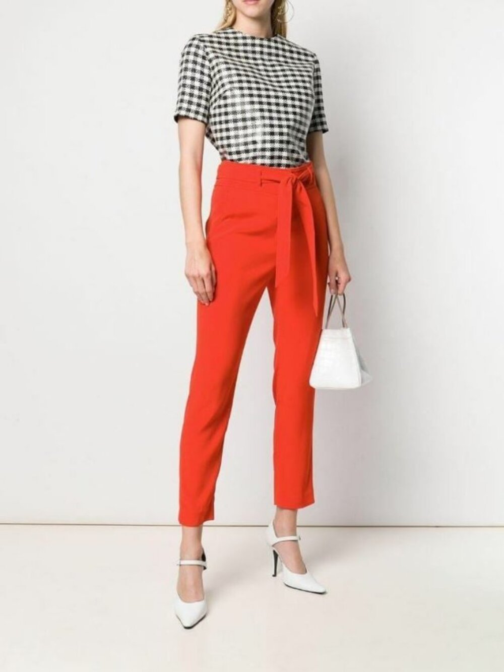VERONICA BEARD Faxon Pant Straight Crop Tie-belt High Rise Poppy Red 14 $450 NWT